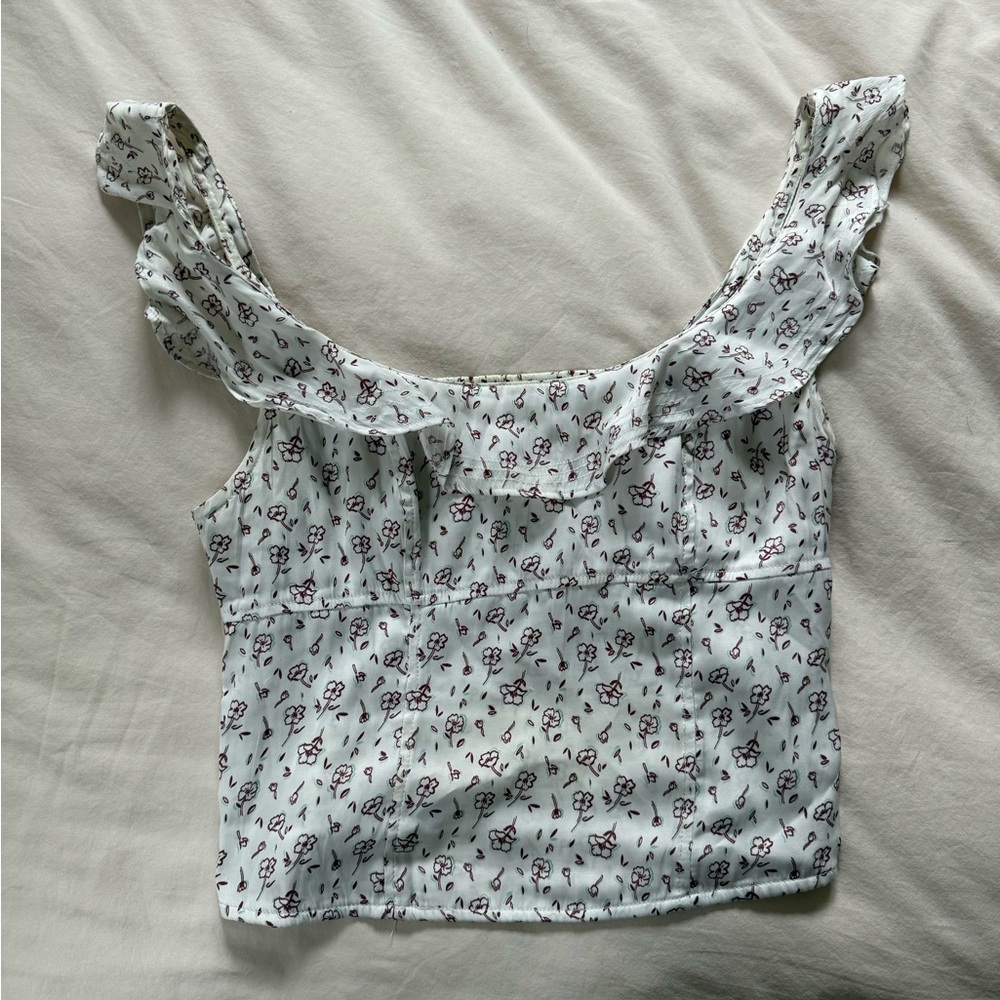 Floral Ruffle Sleeve Top - White